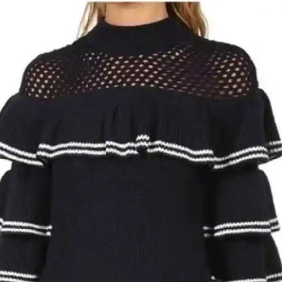 Self-Portrait STRIPED FRILL SWEATER
NAVY Wool Jumper Medium. - Picture 4 of 16